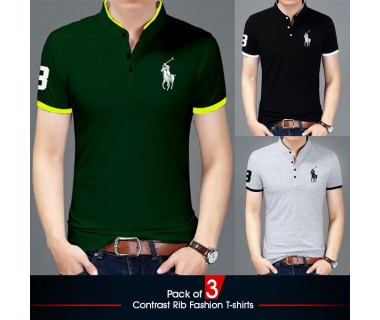 Pack of 3 Contrast Rib Fashion T-shirts